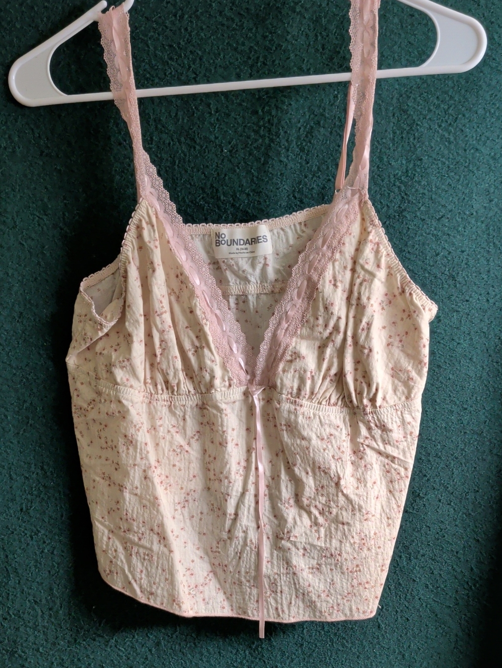 No Boundaries Cream and Pink Floral Lace-Trim Camisole